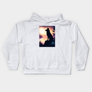 Dog Watching Sunset Kids Hoodie